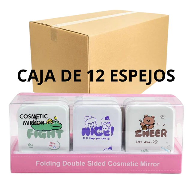 Caja de 12 Espejos de Cartera Diseño Mensajes Kawaii - AU93