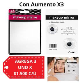 Espejo de Maquillaje Cuadrado con Aumento X3 - AU100