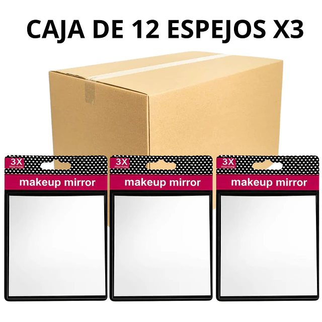 Caja de 12 Espejos de Maquillaje Cuadrado con Aumento X3 - AU101