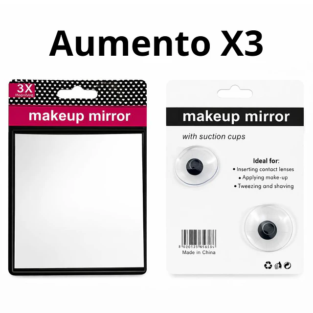 Caja de 12 Espejos de Maquillaje Cuadrado con Aumento X3 - AU101