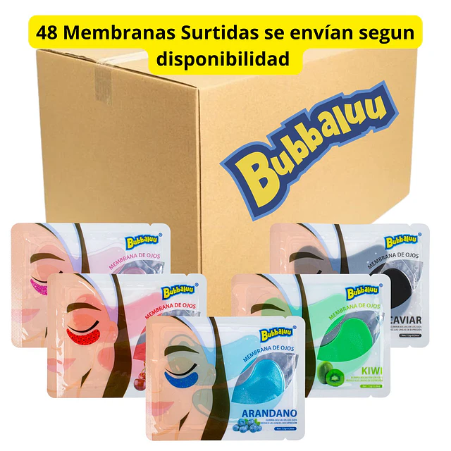 Caja de 48 Membranas Para Ojos Bubbaluu (Se surten en todos los aromas segun disponibilidad)