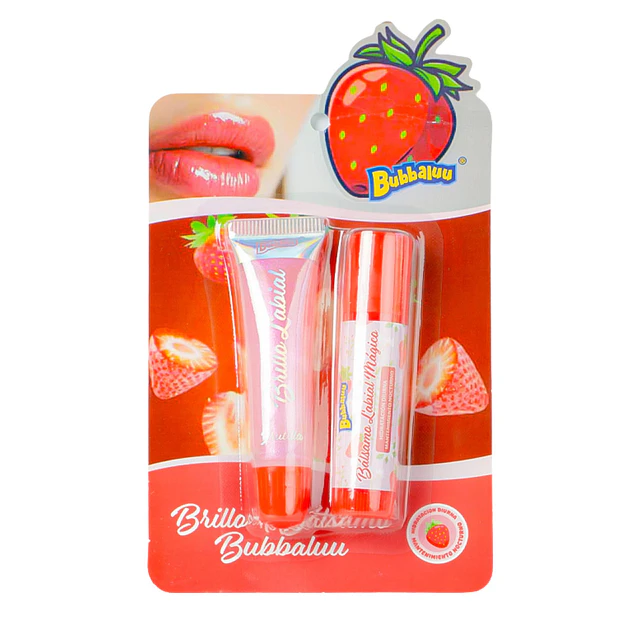 Balsamo Labial Magico + Brillo Labial Bubbaluu - 1931 Frutilla 