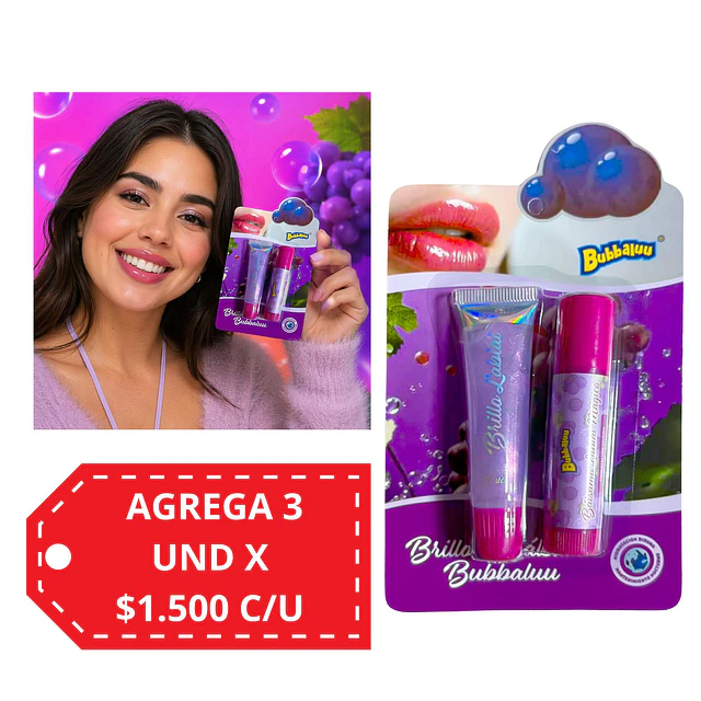 Balsamo Labial Magico + Brillo Labial Bubbaluu - 1933 Arandano 