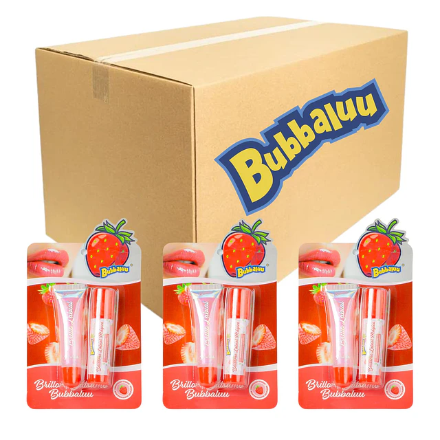 Caja de 24 Balsamos Labiales Magico + Brillo Bubbaluu - 1931 Frutilla 