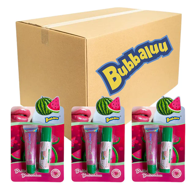 Caja de 24 Balsamos Labiales Magico + Brillo Bubbaluu - 1932 Sandia 