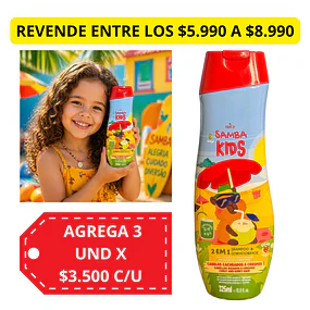 Shampo 2 en 1 Samba Kids todo tipo de Cabello 325 ML - Rojo AU250