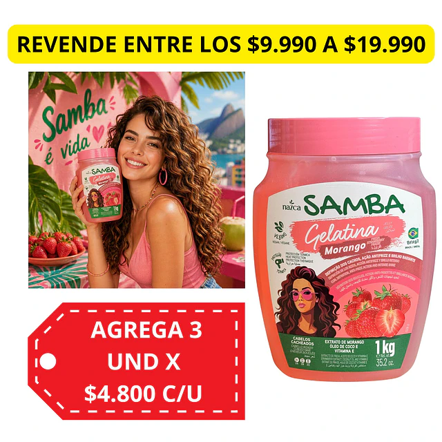 Gelatina Capilar Samba 1 Kilo - MORANGO AU251