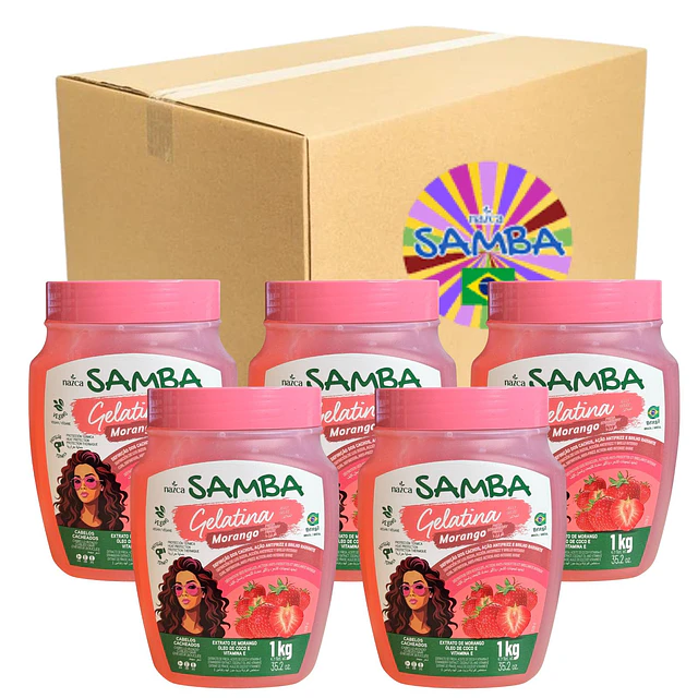 Caja de 6 Gelatina Capilar Samba 1 Kilo - Morango AU252 