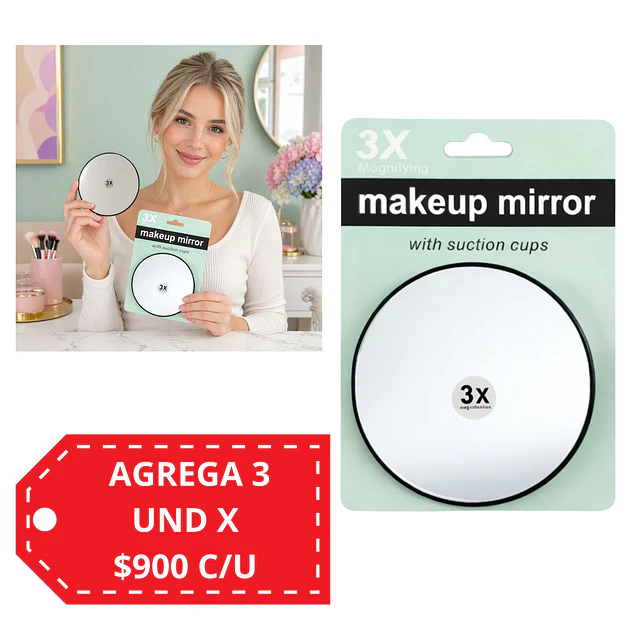 Espejo Facial Redondo con Aumento y Ventosas - X3