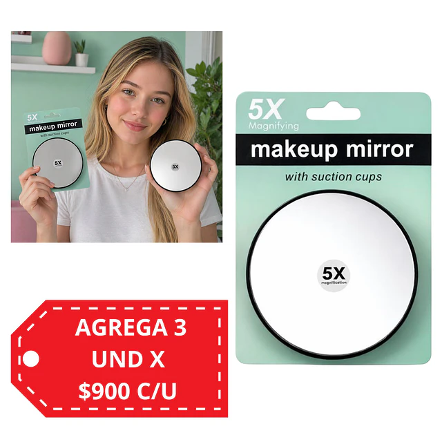 Espejo Facial Redondo con Aumento y Ventosas - X5