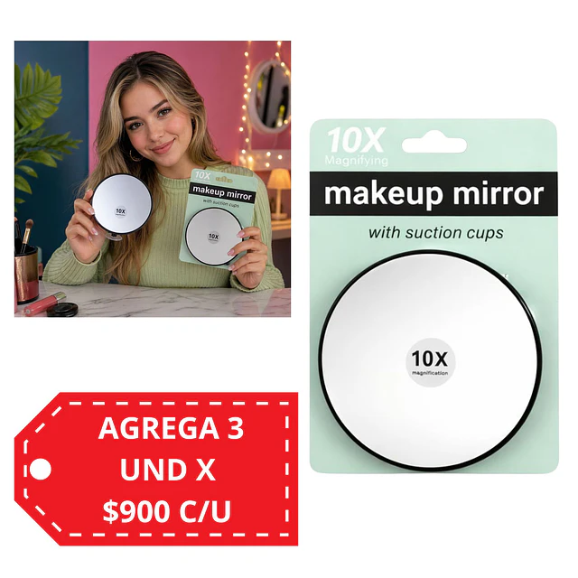 Espejos Facial Redondo con Aumento y Ventosas - X10