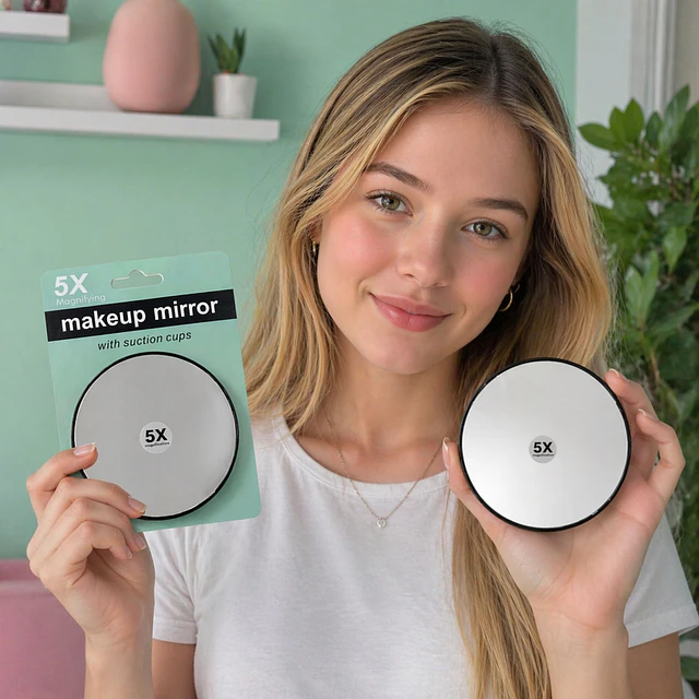 Caja de 12 Espejos Faciales Redondo con Aumento y Ventosas - X5 