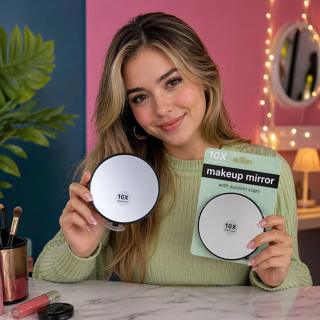 Caja de 12 Espejos Faciales Redondo con Aumento y Ventosas - X10