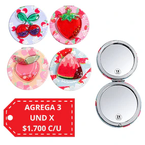 Espejo de Cartera Redondo de Doble Aumento Diseño de Frutas con Glitter - (Se envían Surtidos) AU291