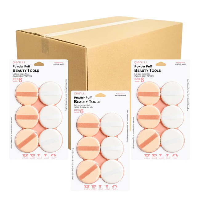 Caja de 12 Set de Borlas de Maquillaje para Polvos Sueltos y Compactos 6 Piezas - AU296