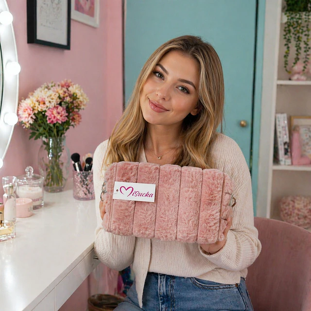 Caja de 12 Cosmetiqueros Peludos de Misucka Premium (Se envían Colores Surtidos) - AU298