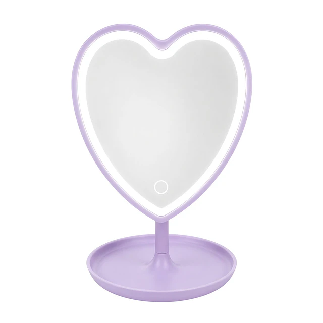 Espejo de Maquillaje LED en Forma de Corazon con Base, Usa Pilas  (Colores Surtidos)  - AU299