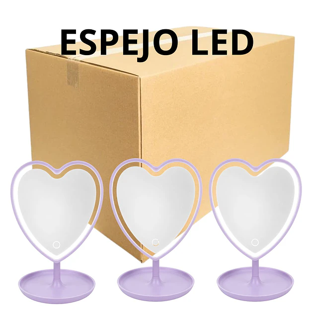Caja de 12 Espejos de Maquillaje LED en Forma de Corazón con Base, Usa Pilas (Colores Surtidos)  - AU300