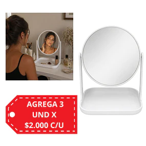 Espejo de Maquillaje Doble Cara con Base Organizadora (Colores Surtidos) - AU301