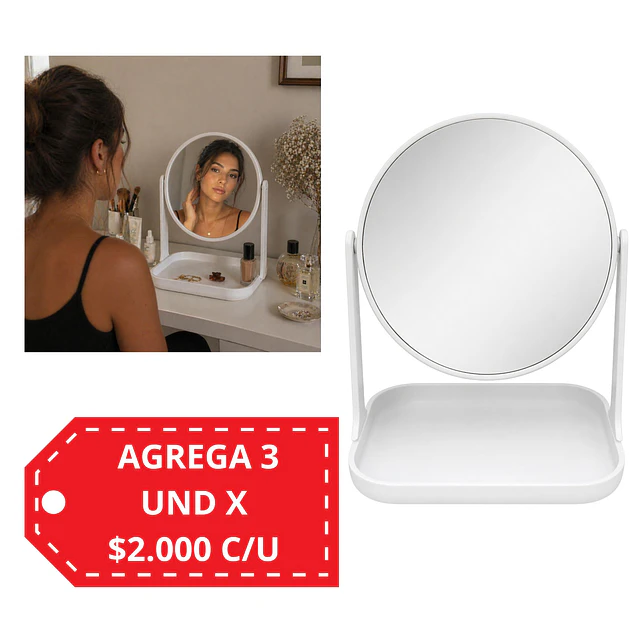 Espejo de Maquillaje Doble Cara con Base Organizadora (Colores Surtidos) - AU301