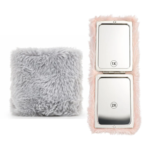 Espejo de Cartera Peluche Doble Aumento (Rectangular) Colores Surtidos - AU306