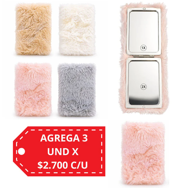 Espejo de Cartera Peluche Doble Aumento (Rectangular) Colores Surtidos - AU306