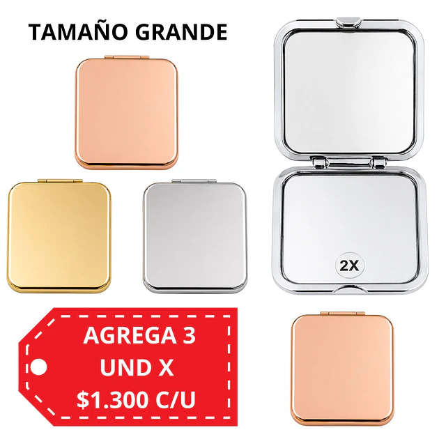 Espejo de Cartera Doble Aumento Glam Square (Grande) Colores Surtidos - AU309 