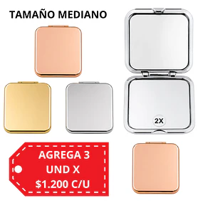Espejo de Cartera Doble Aumento Glam Square (Mediano) Colores Surtidos - AU310 