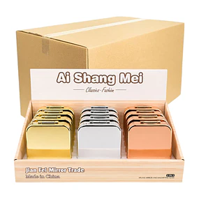 Caja de 12 Espejos de Cartera Doble Aumento Glam Square (Grande) Colores Surtidos - AU311