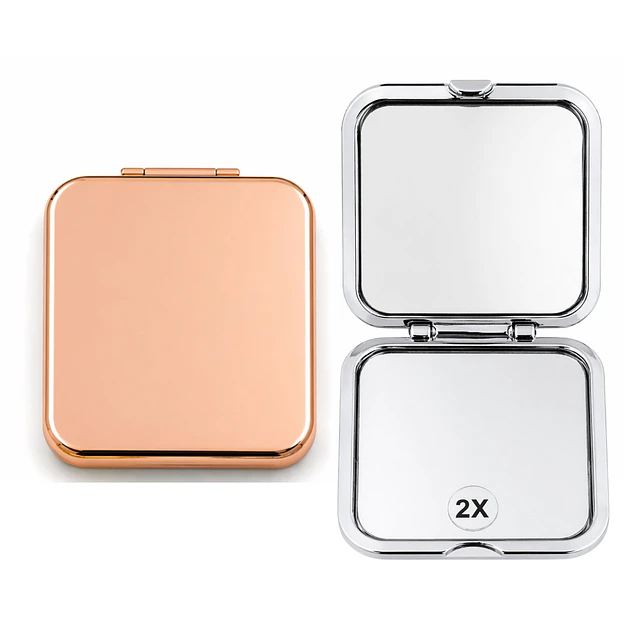 Caja de 12 Espejos de Cartera Doble Aumento Glam Square (Mediano) Colores Surtidos - AU312
