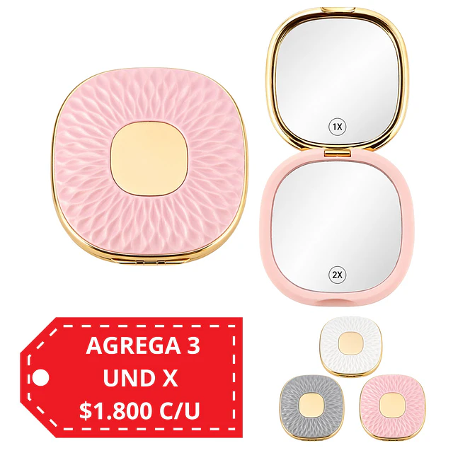 Espejo de Cartera Doble Aumento Glam Pink Gold Colores Surtidos - AU313
