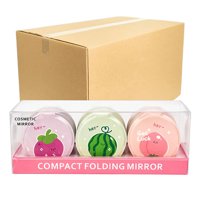 Caja de 12 Espejos de Cartera Diseño Frutas Colores Surtidos - AU316
