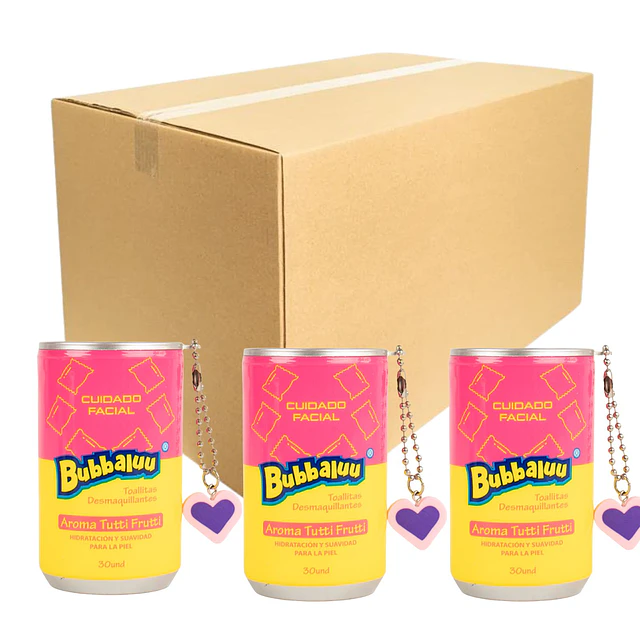 Caja de 24 Toallas Desmaquillantes Bubbaluu en tarro 30 Unidades - 1861 TUTTI FRUTTI