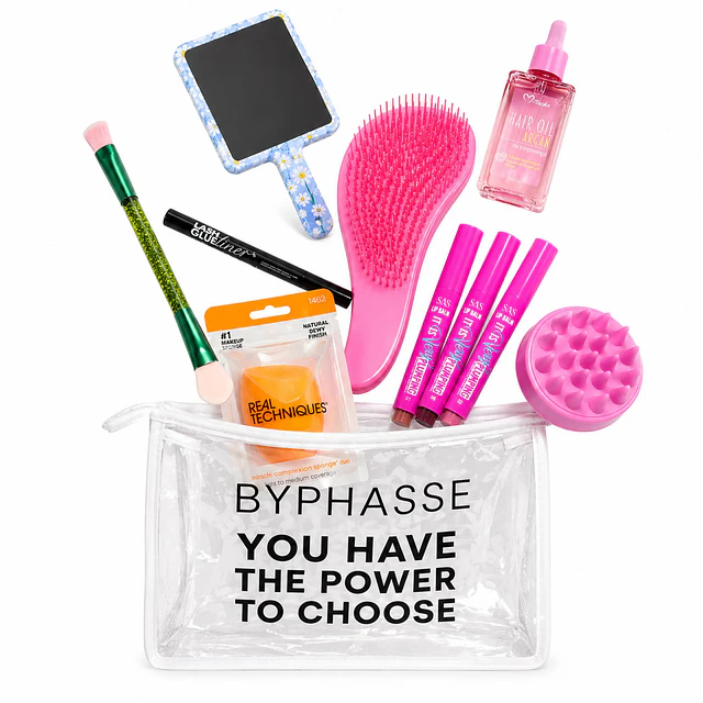 Kit Regalo Belleza con Cosmetiquero Transparente y Accesorios - 11 Piezas 