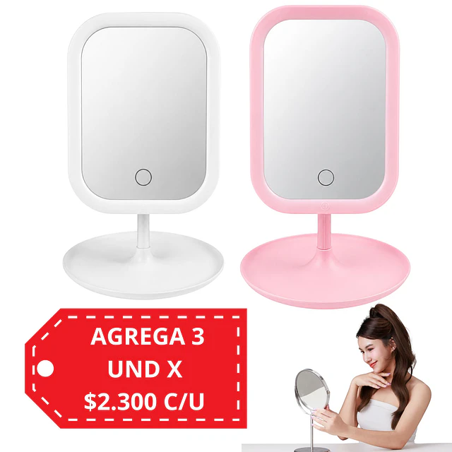 Espejo Led de Tocador Cuadrado USB (Colores Surtidos) Venta Unitaria - AW21