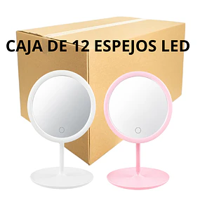 Caja de 12 Espejos LED de Tocador Redondo USB (Colores Surtidos)  