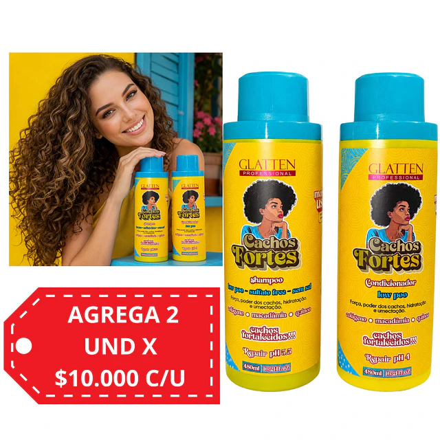 Pack Shampoo y Acondicionador Glatten Professional - Rizos Fuertes 450 ML 