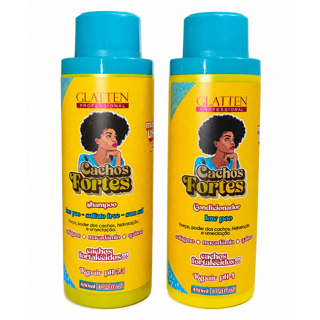 Pack Shampoo y Acondicionador Glatten Professional - Rizos Fuertes 450 ML 