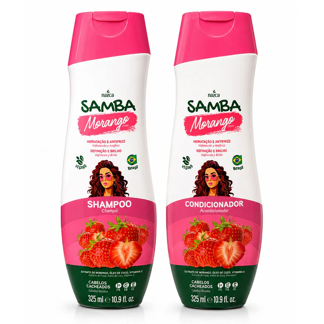 Pack Shampoo y Acondicionador Samba Morango Frutilla 325 ML 