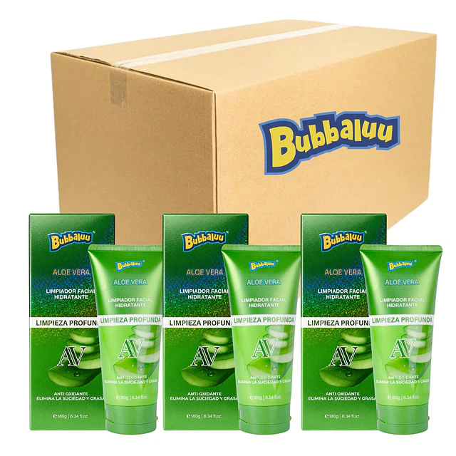 Caja de 12 Limpiadores Faciales Bubbaluu - Aloe Vera 180g - 1873