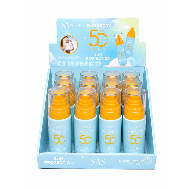 Display de 12 Protectores Solares SAS Cosmetics 