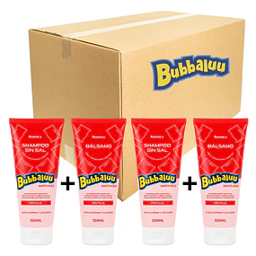 Caja de 12 Packs de Shampoo y Balsamo Bubbaluu Frutilla 350ml 
