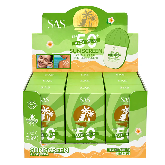 Caja de 12 Protectores Solares SAS Cosmetics 50g - ALOE VERA SAH133