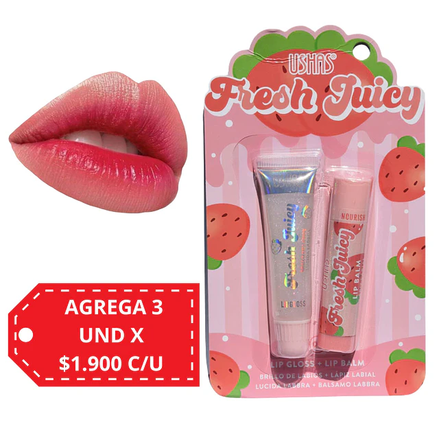 Set Balsamo Labial mas Brillo Labial Ushas - Frutilla