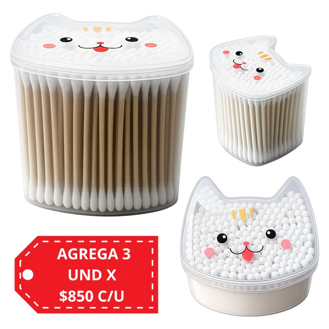 Cotonitos de Algodón en Dispensador Gatito 200 Unidades - 0297