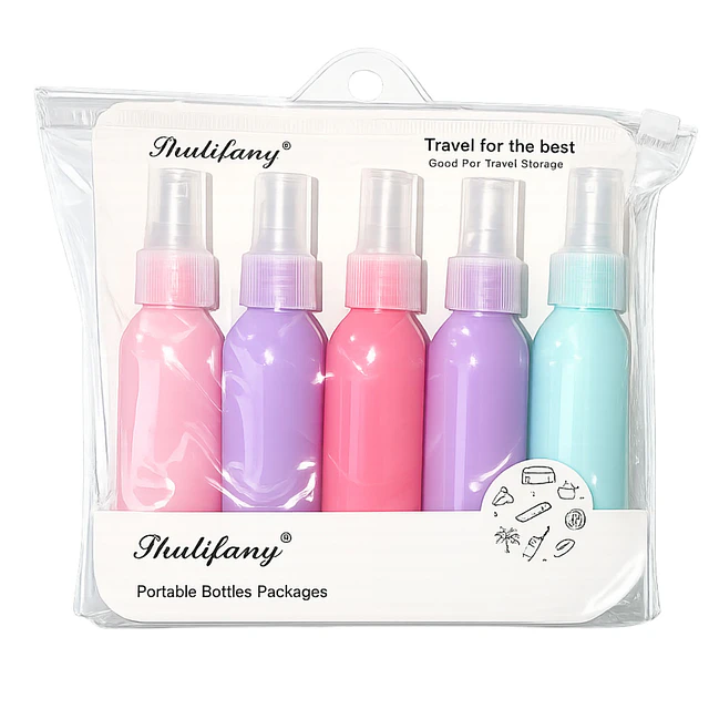 Set de Botellas de Viaje Recargables 5 Piezas Colores Pastel - 2070