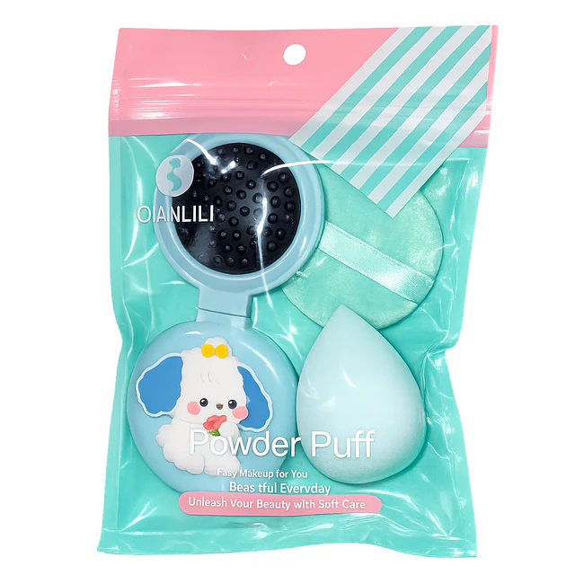 Set de Esponjas más un Cepillo con Espejo de Cartera Colores Surtidos - 3524