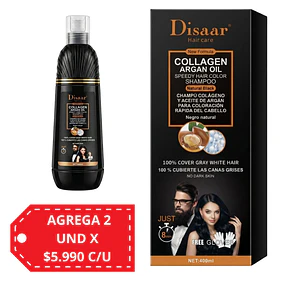 Shampoo para Cubrir Canas Disaar Colágeno y Argán - Negro 400 ml 5028-1