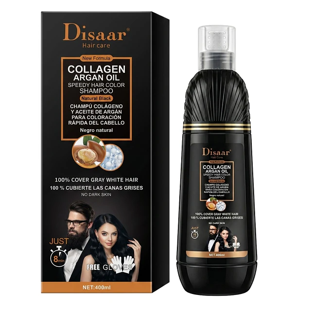 Shampoo para Cubrir Canas Disaar Colágeno y Argán - Negro 400 ml 5028-1