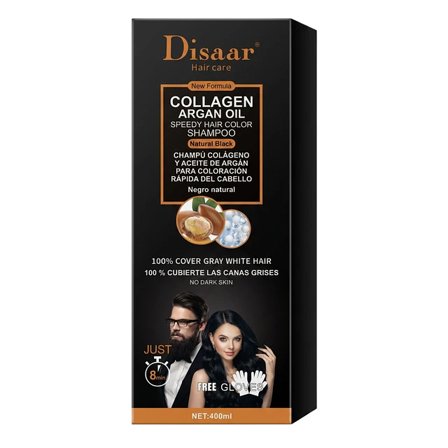 Shampoo para Cubrir Canas Disaar Colágeno y Argán - Negro 400 ml 5028-1